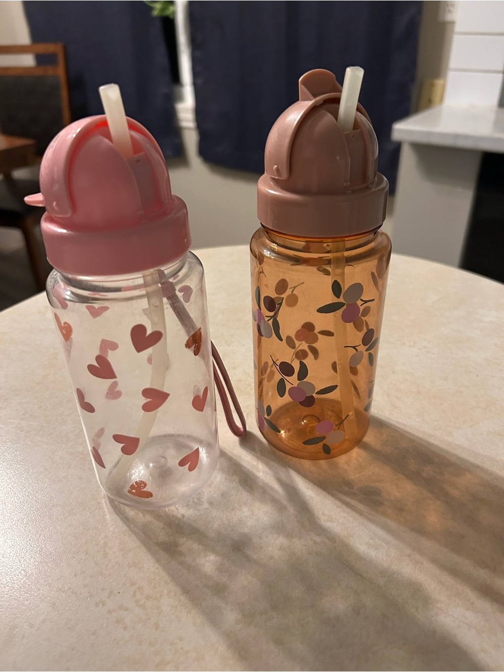 H&M Kids Pink Heart & Floral Straw Water Bottle Set
